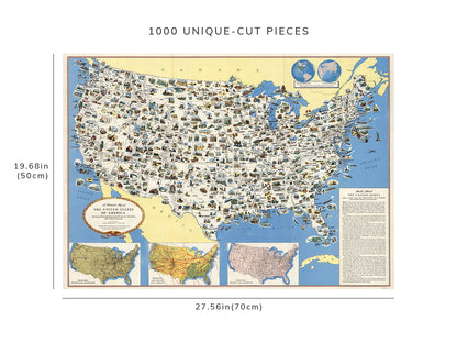 1000 piece puzzle - 1950 Map of United States of America | Birthday Present Gifts | Family Entertainment