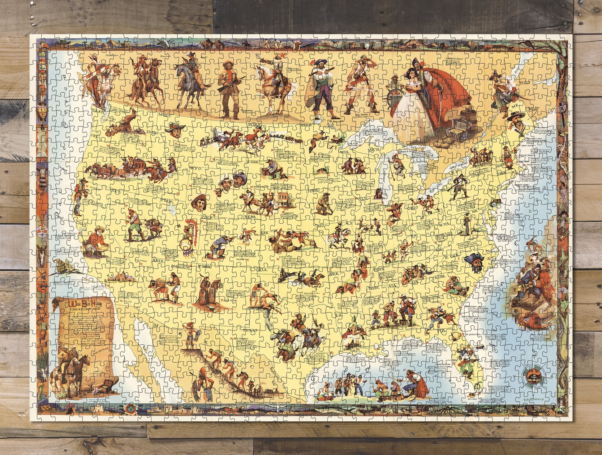 1000 piece puzzle 1952 Map of Wild Bill Hickok Treasure Jigsaw Puzzle Game for Adults