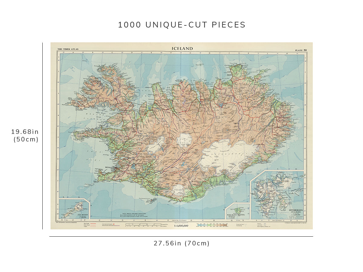 1000 piece puzzle - 1959 Map of Iceland | Birthday Present Gifts | Family Entertainment | Fun Activity