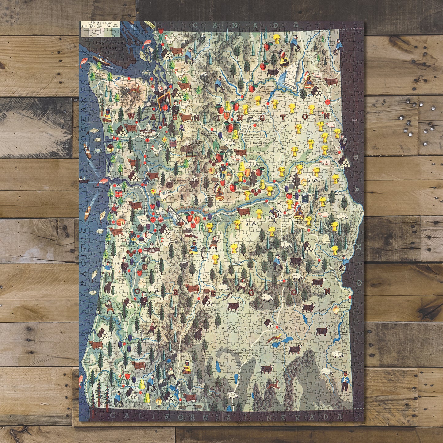 1000 piece puzzle Map of Pacific Northwest Washington and Oregon Birthday Present Gifts
