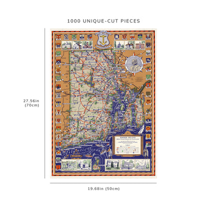 1000 piece puzzle - 1939 Map of Rhode Island | Family Entertainment | Jigsaw Puzzle Game for Adults