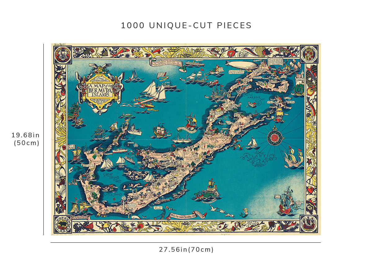 1000 piece puzzle - 1930 Map of the Bermuda Islands | Family Entertainment | Jigsaw Puzzle Game for Adults