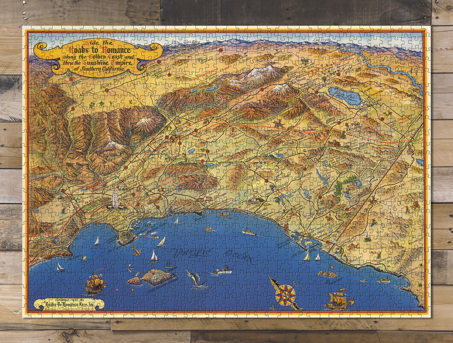 1000 piece puzzle 1952 Map| Pocket, Ride The Roads To Romance along the Golden Coast