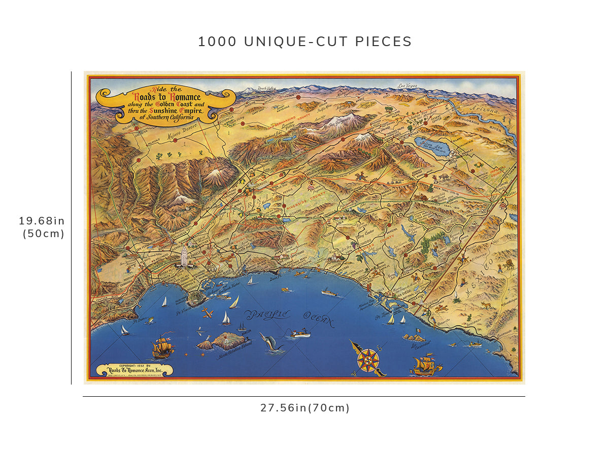 1000 piece puzzle - 1952 Map| Pocket, Ride The Roads To Romance along the Golden Coast