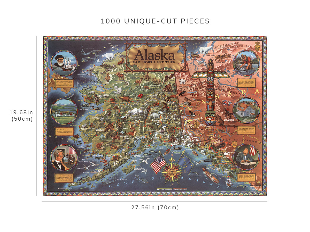 1000 piece puzzle - 1959 Map of Alaska | Family Entertainment | Jigsaw Puzzle Game for Adults | Unique Gift