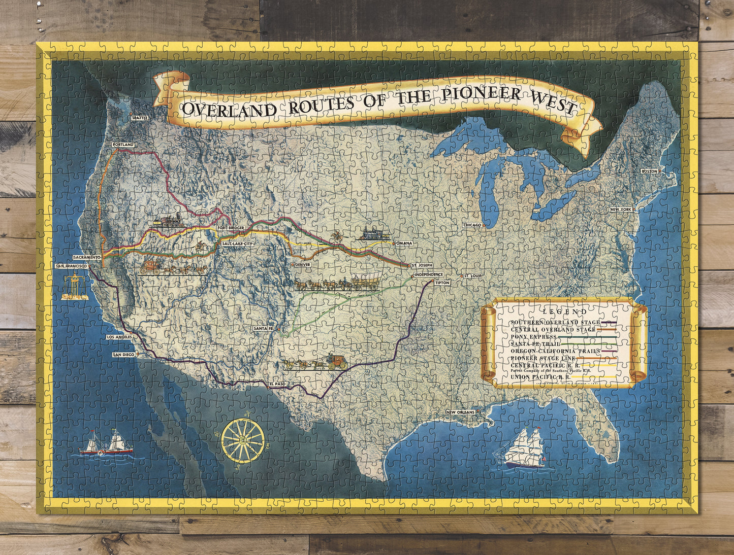 1000 piece puzzle 1951 Map of Overland routes of the pioneer West Cartograph no. 2 by Al O. Dinsdale