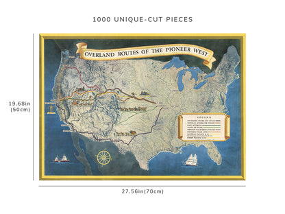 1000 piece puzzle - 1951 Map of Overland routes of the pioneer West | Cartograph no. 2 by Al O. Dinsdale