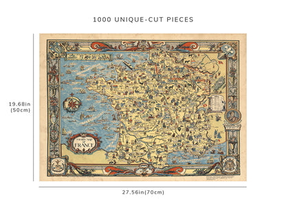 1000 piece puzzle - 1936 | France Story Map | Hand made | Jigsaw Puzzle Game for Adults
