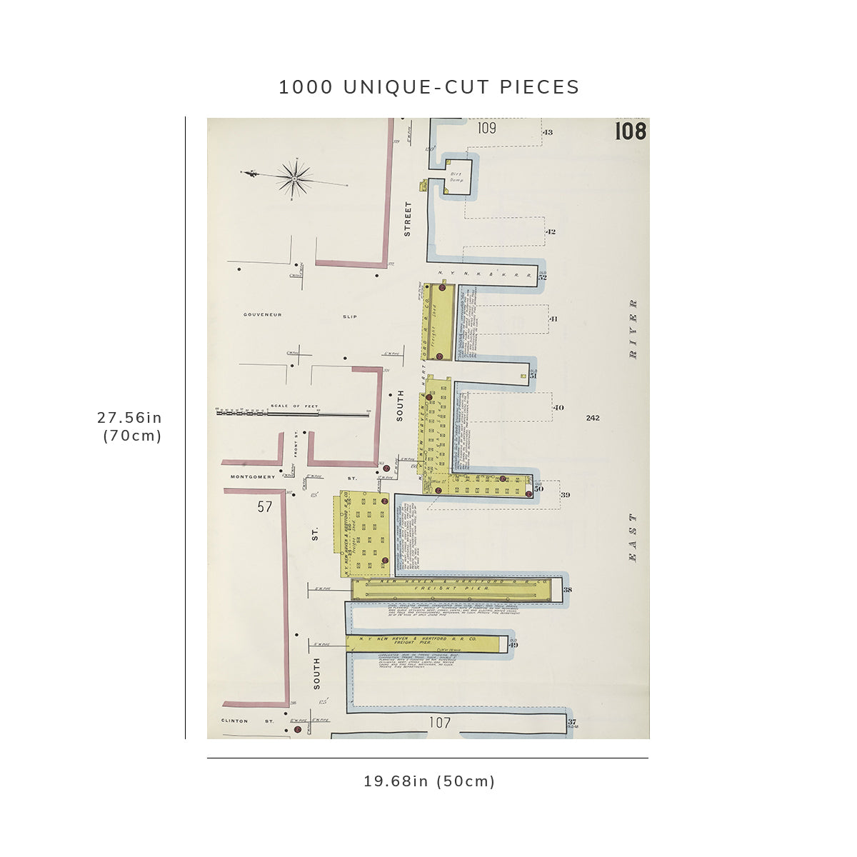 1000 Piece Jigsaw Puzzle: 1884 Map of New York Manhattan, V. 1, Plate No. 108 Map