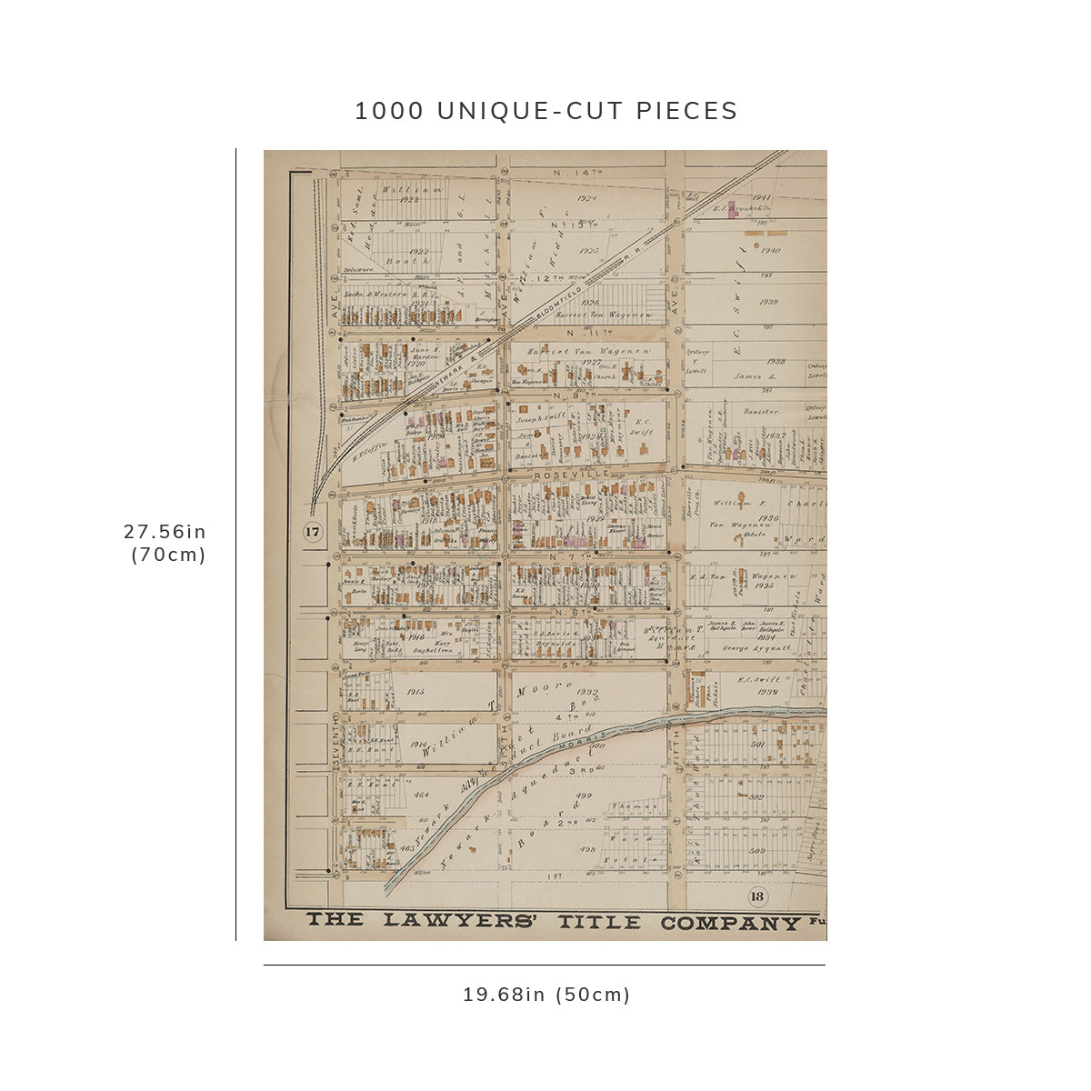 1000 Piece Jigsaw Puzzle: Map of Newark, N.J. Newark, Double Page Plate No. 25 Map