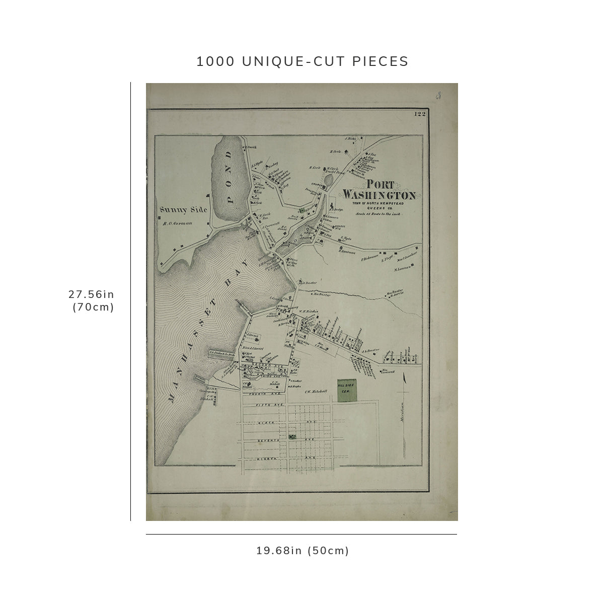 1000 Piece Jigsaw Puzzle: 1873 Map of New York Port Washington, Town of Hempstead, Queen