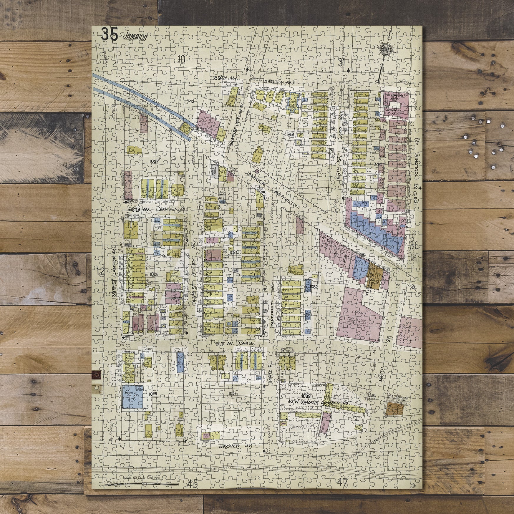 1000 Piece Jigsaw Puzzle 1884 Map of New York Queens V. 6, Plate No. 35 Map