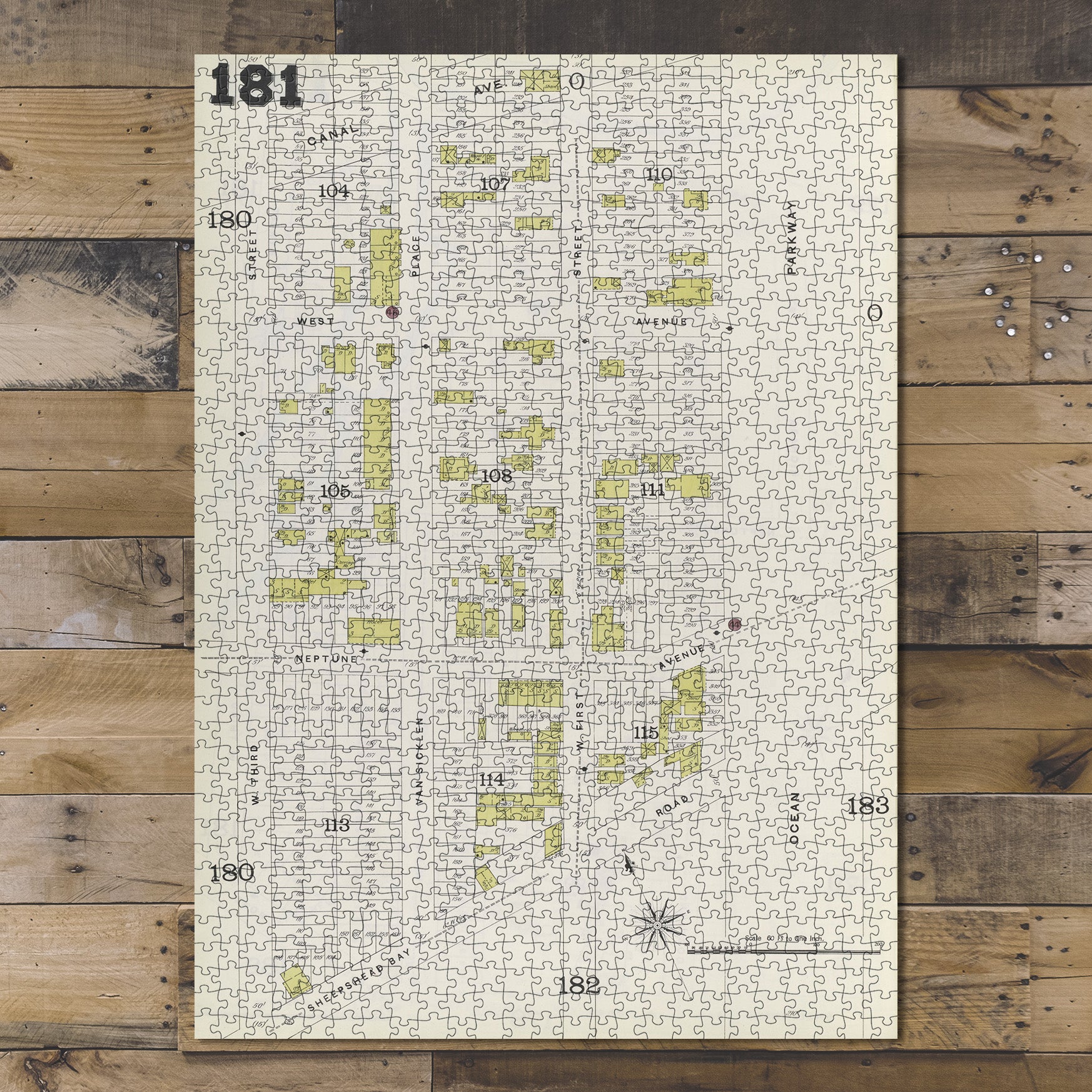 1000 Piece Jigsaw Puzzle 1884 Map of New York Brooklyn Vol. B Plate No. 181 Map