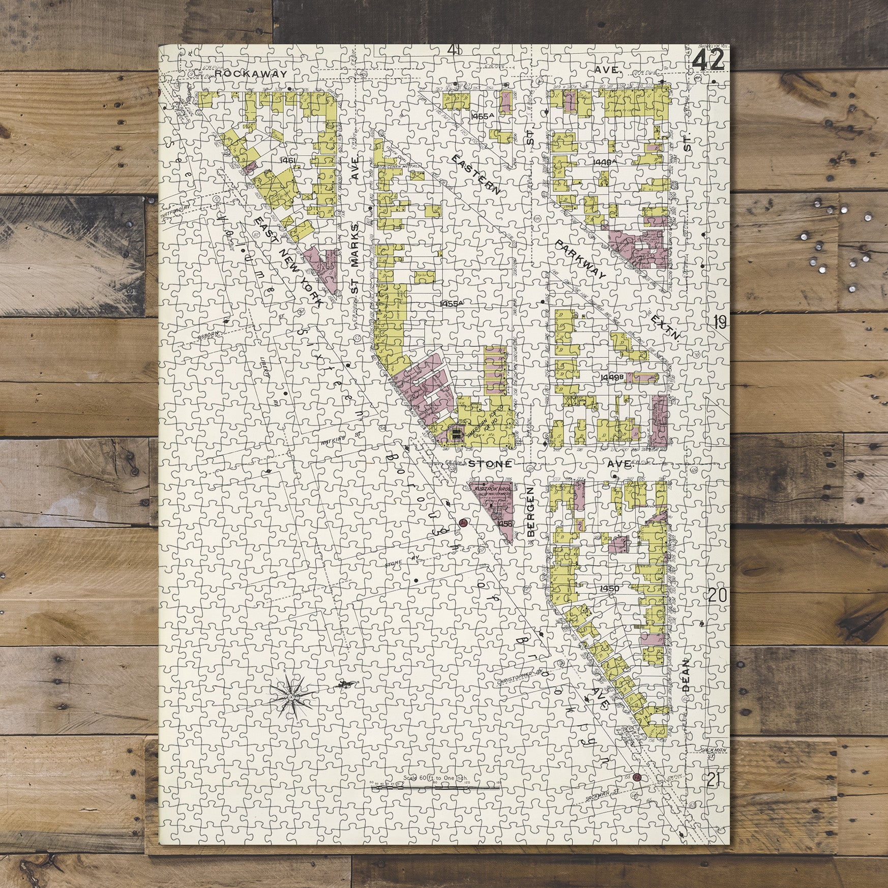1000 Piece Jigsaw Puzzle 1884 Map of New York Brooklyn V. 7, Plate No. 42 Map