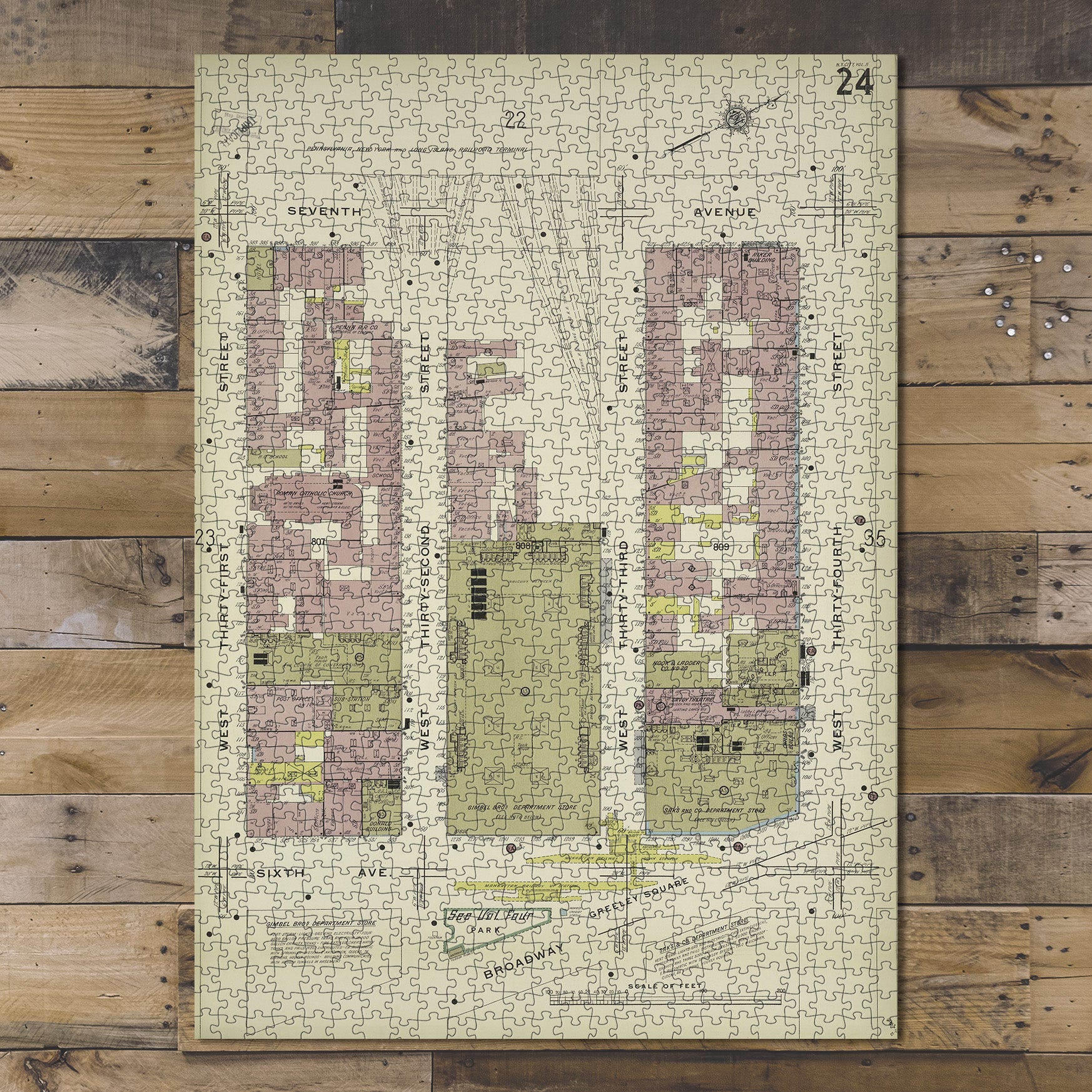 1000 Piece Jigsaw Puzzle 1884 Map of New York Manhattan, V. 5, Plate No. 24 Map