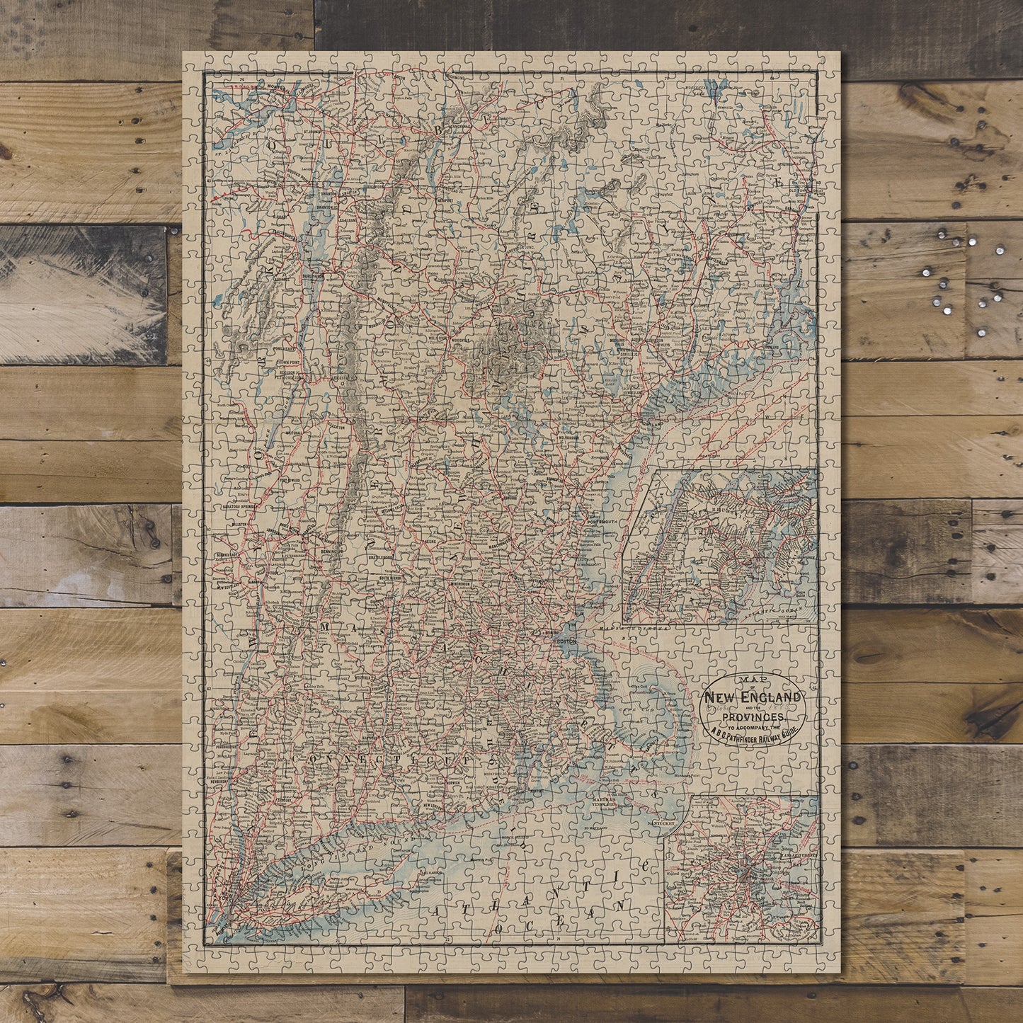 1000 Piece Jigsaw Puzzle 1883 Map of Boston, M.A. Map of New England and the provinces