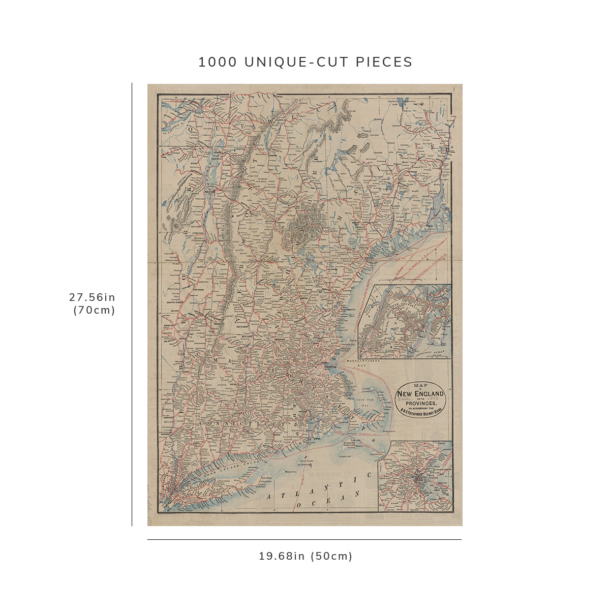 1000 Piece Jigsaw Puzzle: 1883 Map of Boston, M.A. Map of New England and the provinces