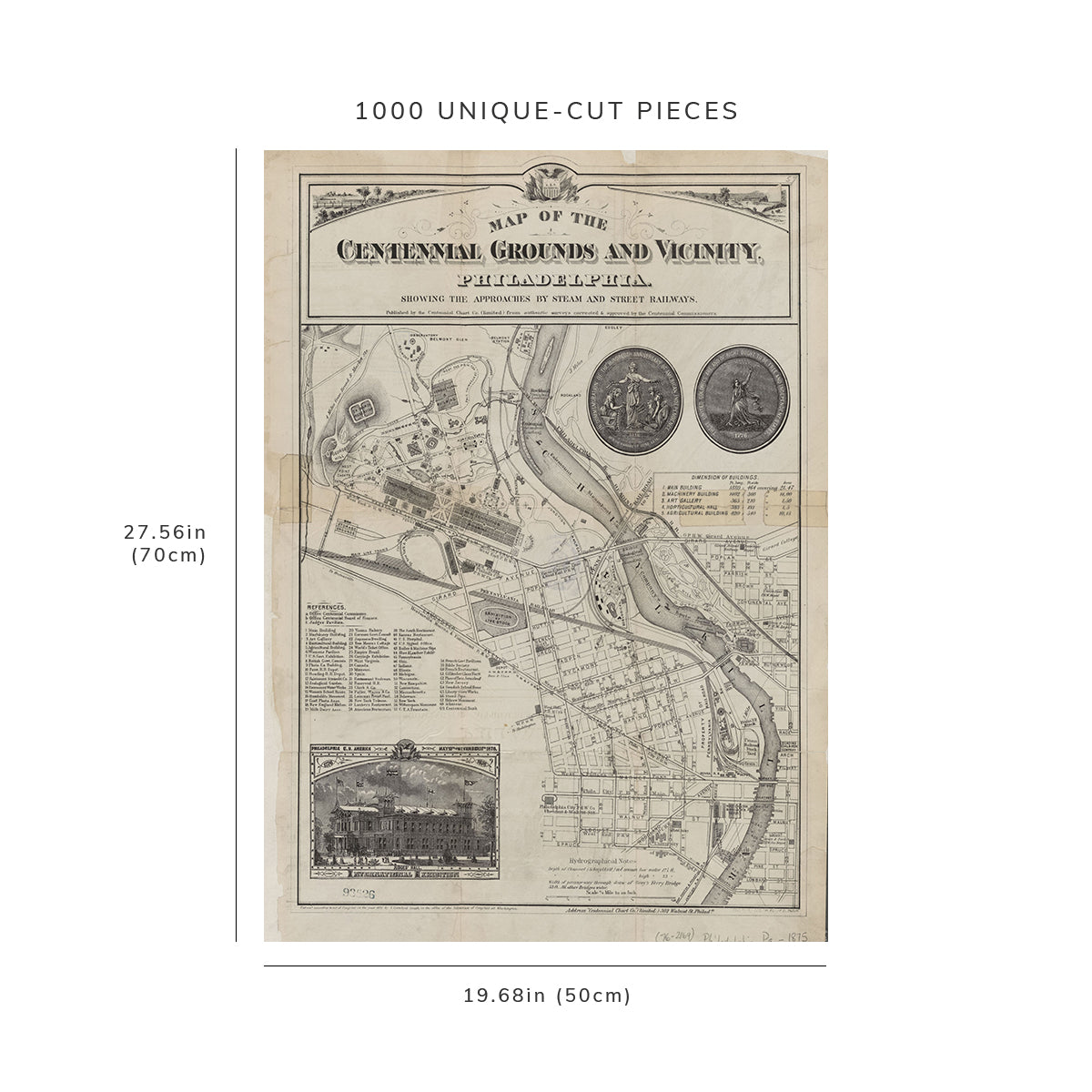 1000 Piece Jigsaw Puzzle: 1875 Map of Philadelpha Pa Map of the centennial grounds and v