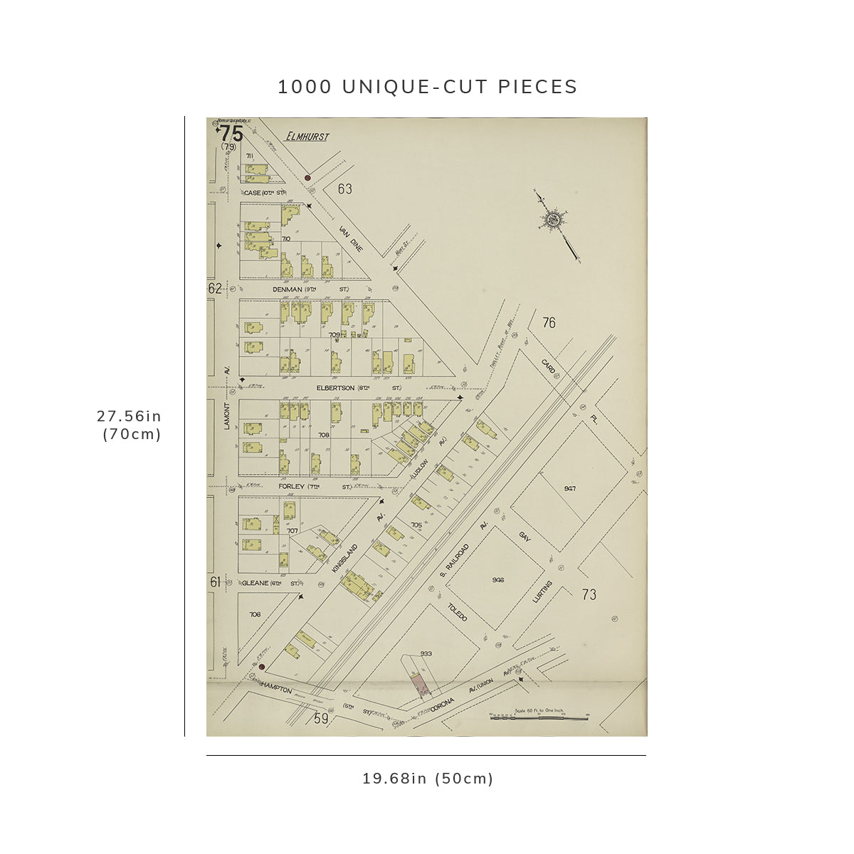 1000 Piece Jigsaw Puzzle: 1884 Map of New York Queens V. 10, Plate No. 75 Map