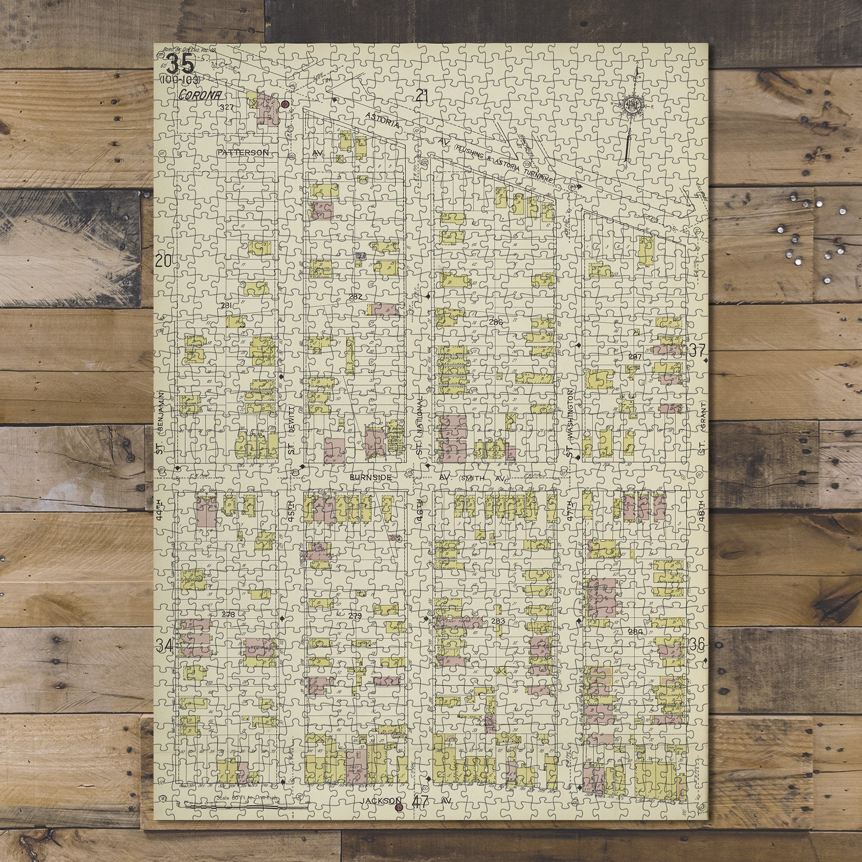 1000 Piece Jigsaw Puzzle 1884 Map of New York Queens V. 10, Plate No. 35 Map