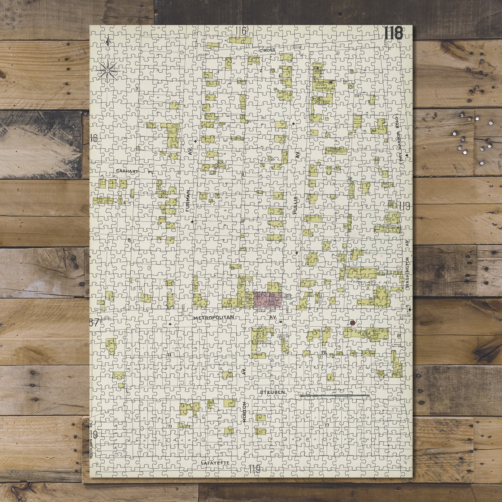 1000 Piece Jigsaw Puzzle 1884 Map of New York Queens V. 3, Plate No. 118 Map