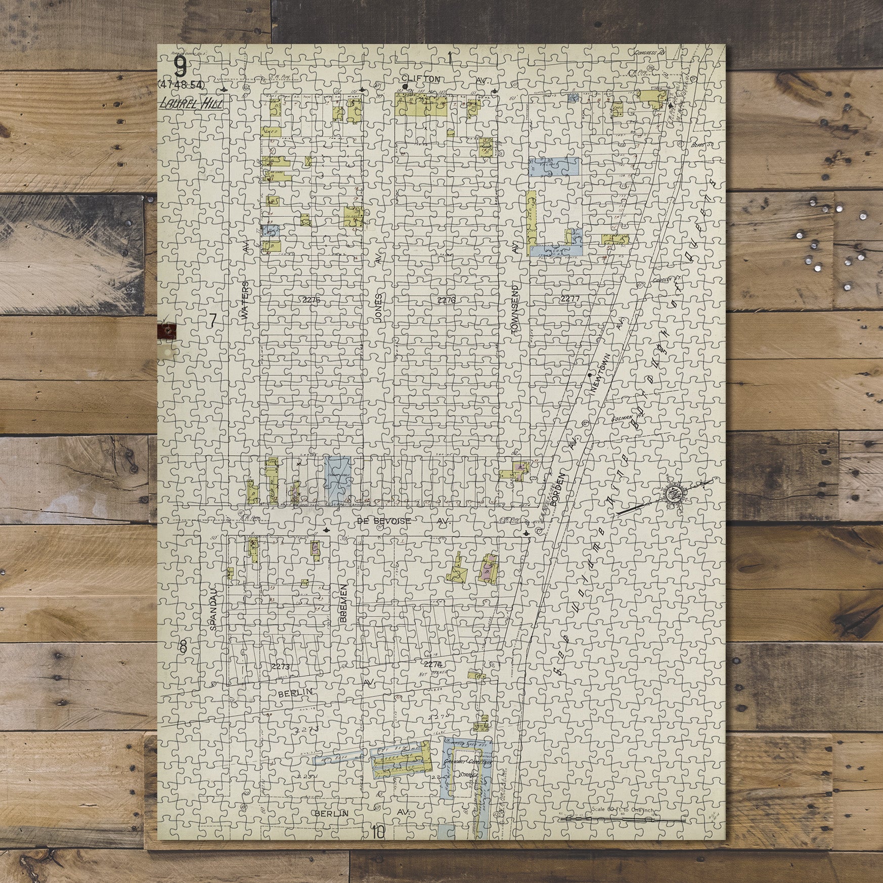 1000 Piece Jigsaw Puzzle 1884 Map of New York Queens V. 3, Plate No. 9 Map C