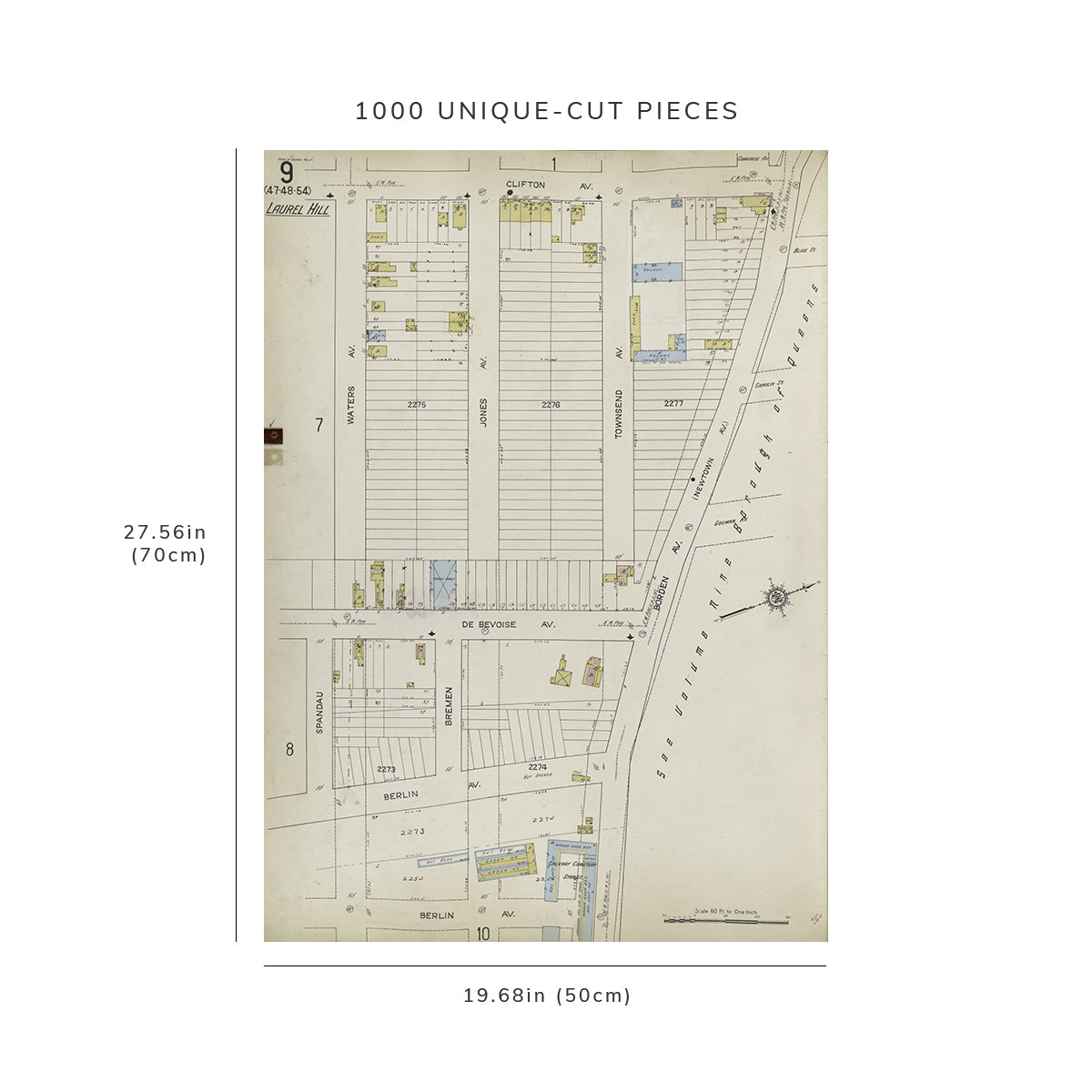 1000 Piece Jigsaw Puzzle: 1884 Map of New York Queens V. 3, Plate No. 9 Map C