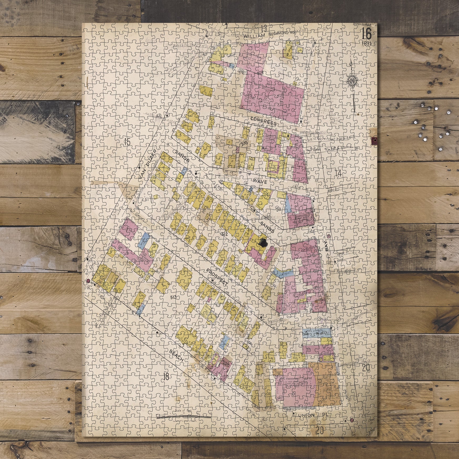 1000 Piece Jigsaw Puzzle Map of New York Staten Island, V. 1, Plate No. 16 Map