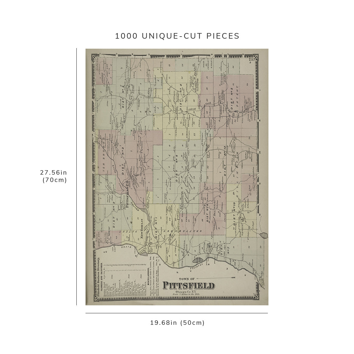 1000 Piece Jigsaw Puzzle: 1868 Map of New York Town of Pittsfield, Otsego Co. N.Y. Towns