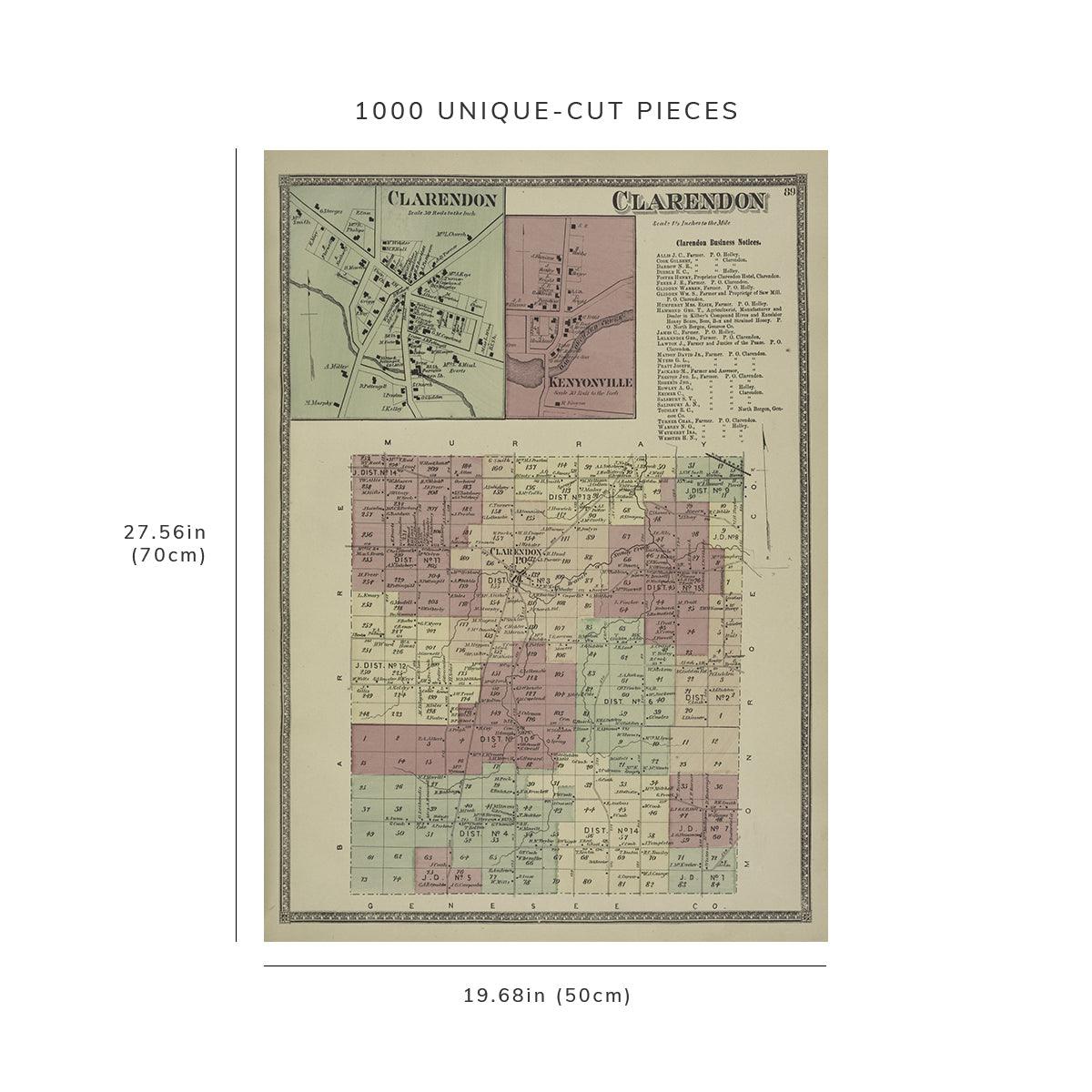 1000 Piece Jigsaw Puzzle: 1875 Map of Philadelphia Clarendon Village Kenyonville Village