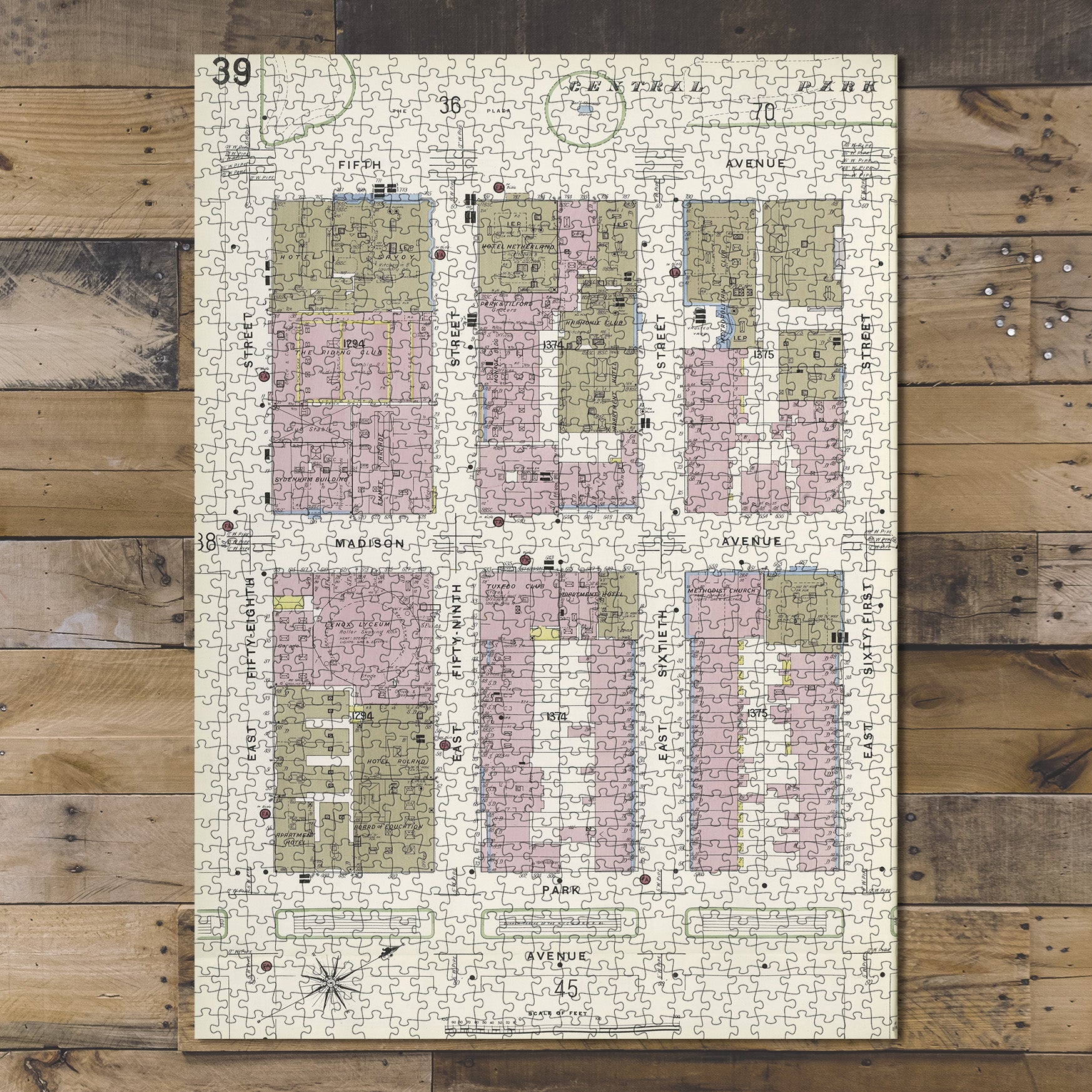 1000 Piece Jigsaw Puzzle 1884 Map of New York Manhattan, V. 6, Plate No. 39 Map