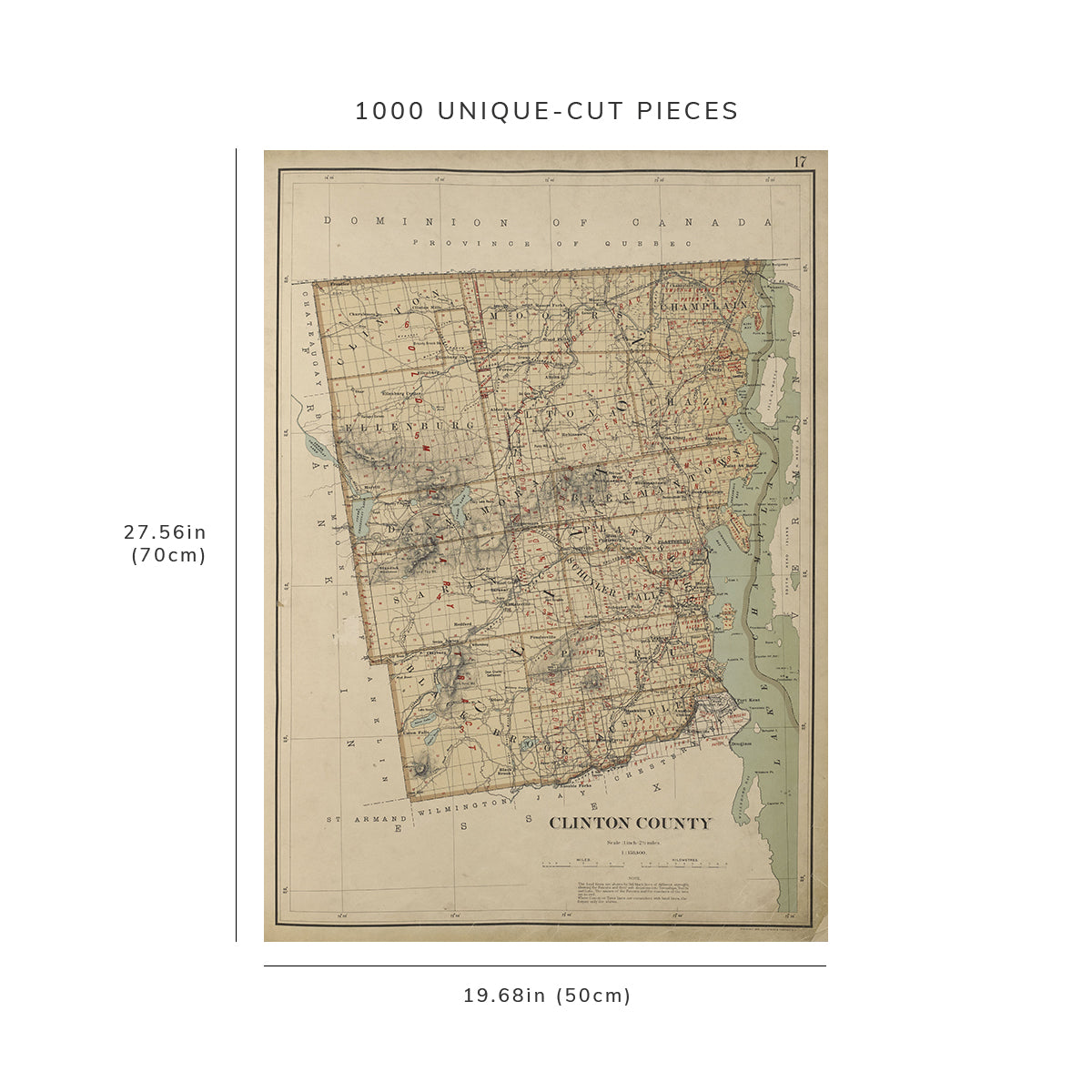 1000 Piece Jigsaw Puzzle: 1895 Map of New York New York State, Plate No. 17 Map of Clint