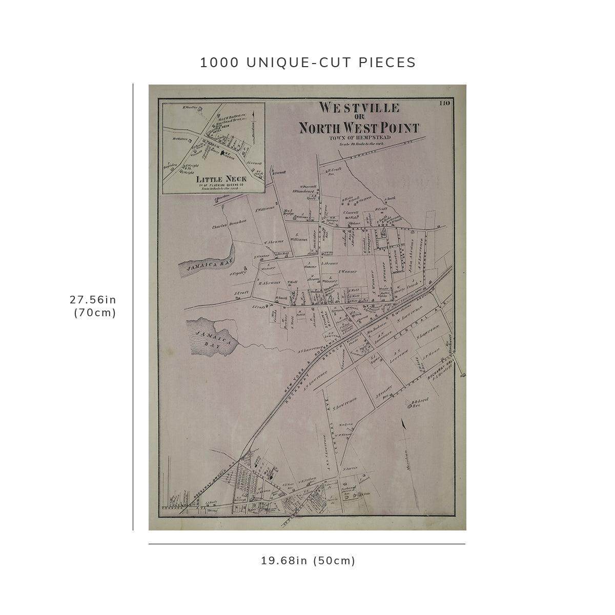 1000 Piece Jigsaw Puzzle: 1873 Map of New York Westville or North West Point, Town of He