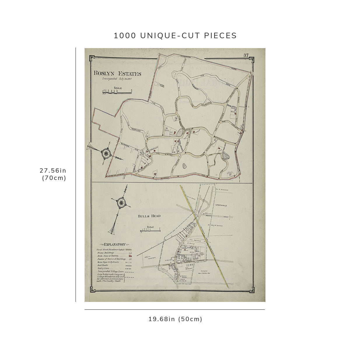 1000 Piece Jigsaw Puzzle: 1914 Map of New York Roslyn Estates; Bulls Head Hyde, E. B.