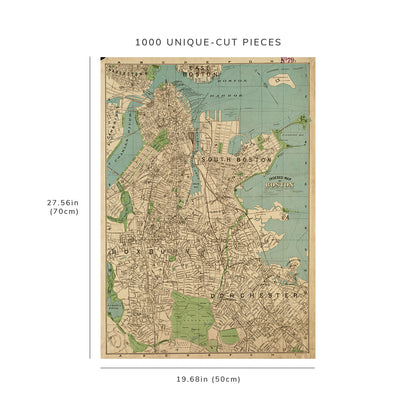 1000 Piece Jigsaw Puzzle: 1900 Map | Latest map and index of Boston city, Massachusetts