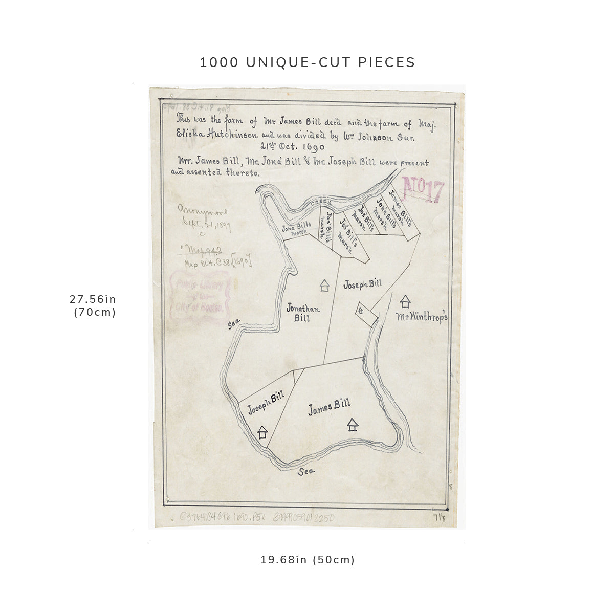 1000 Piece Jigsaw Puzzle: 1690 Map Plan of farm lands in Chelsea