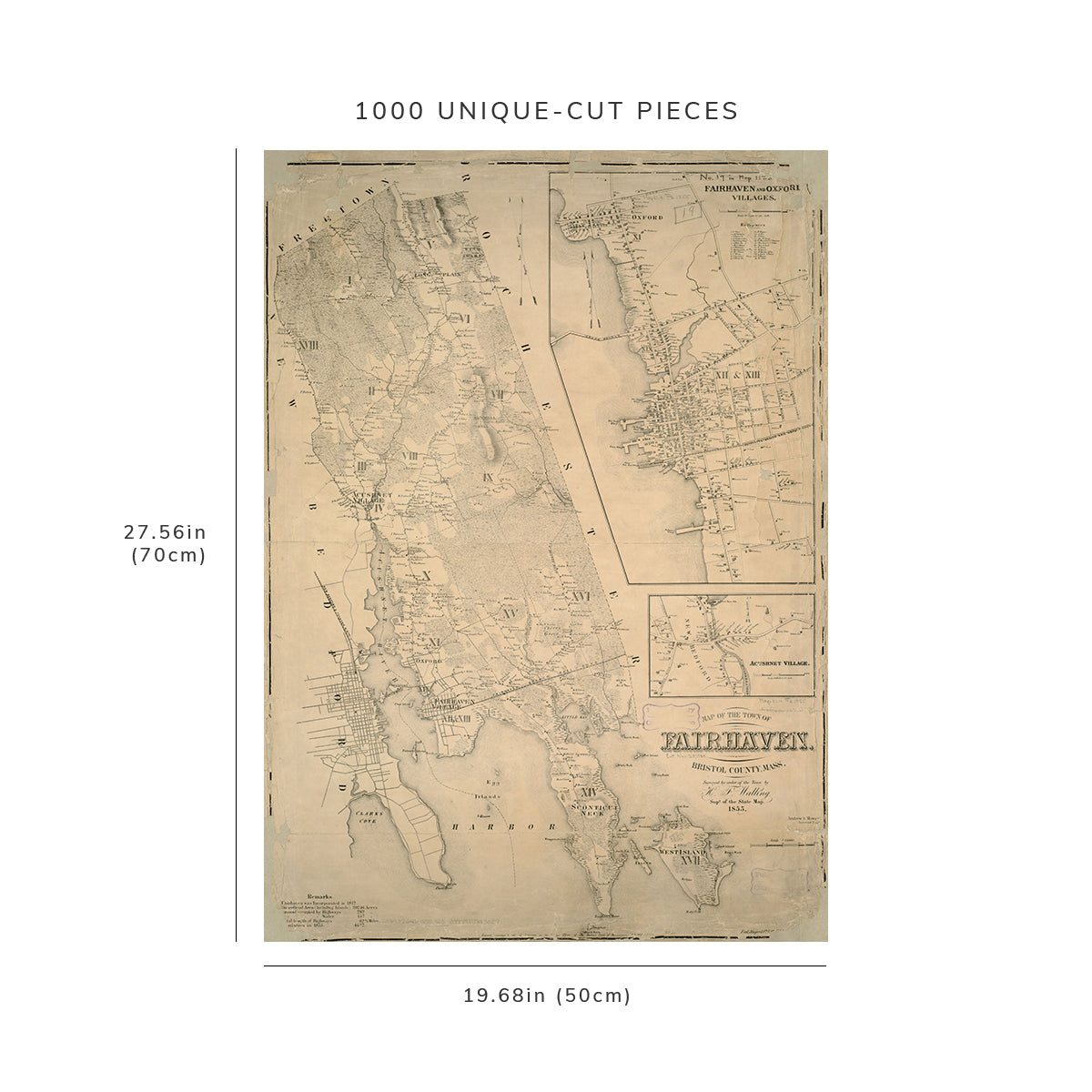 1000 Piece Jigsaw Puzzle: 1855 Map | Bristol | Acushnet of the town of Fairhaven, Bristo