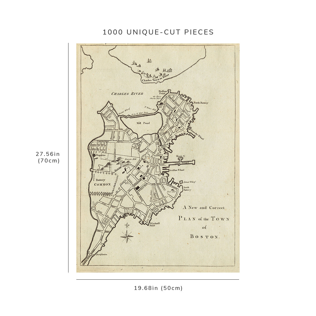 1000 Piece Jigsaw Puzzle: 1775 Map A new and correct plan of the town of Boston