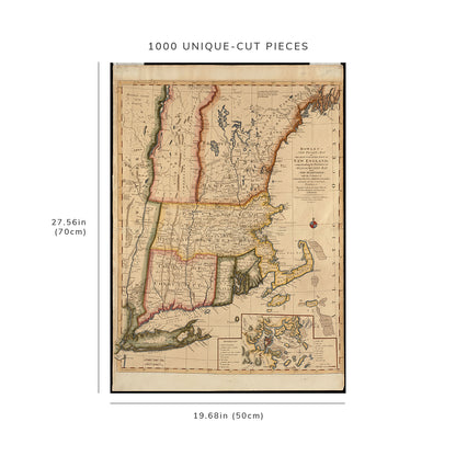 1000 Piece Jigsaw Puzzle: 1776 Map New England | Bowles's new pocket map