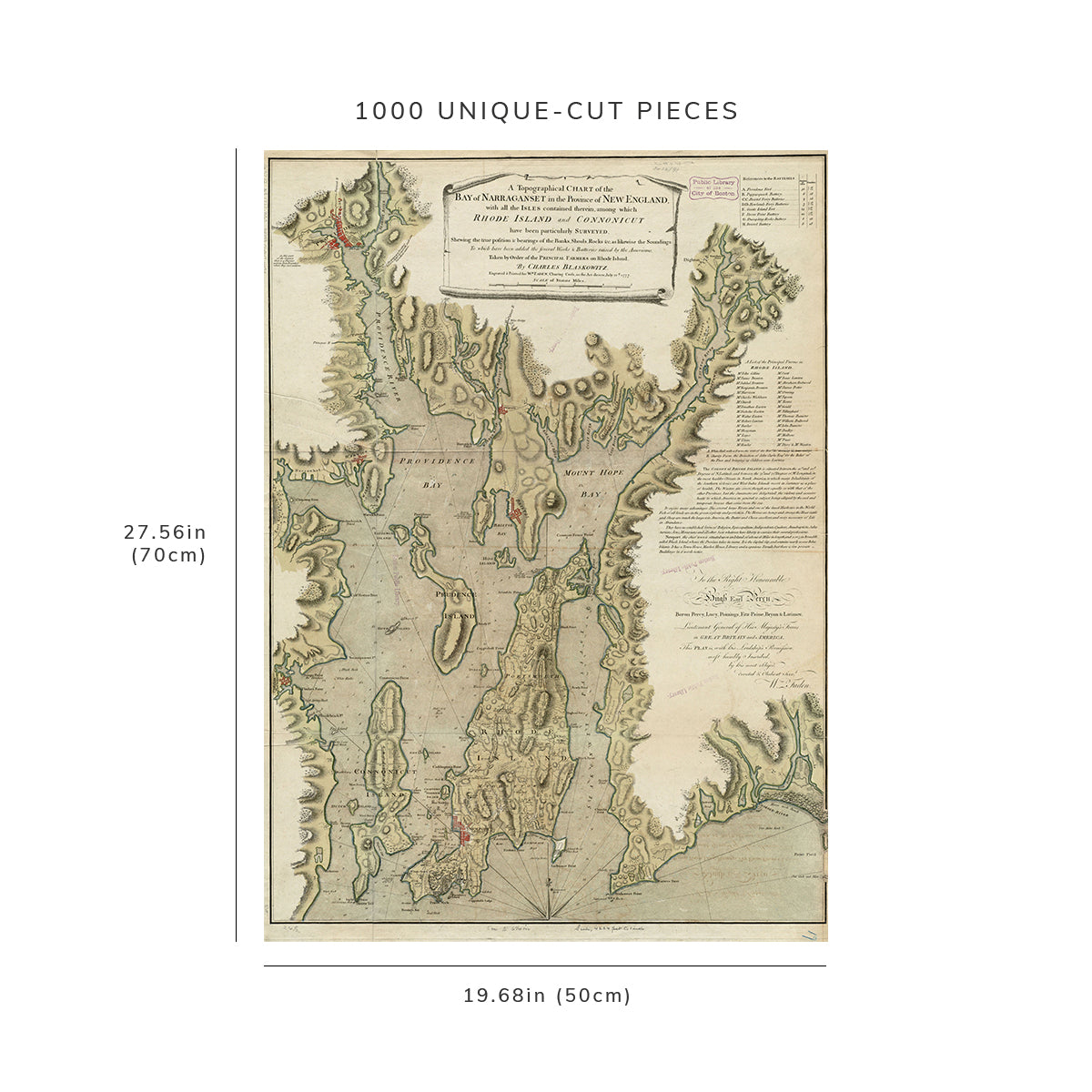 1000 Piece Jigsaw Puzzle: 1777 Map Rhode Island | Bristol | Narragansett Bay