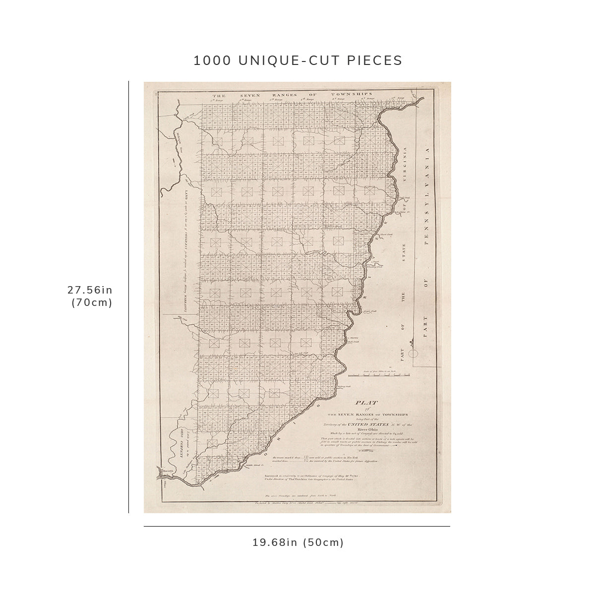 1000 Piece Jigsaw Puzzle: 1800 Map Ohio Plat of the seven ranges of townships