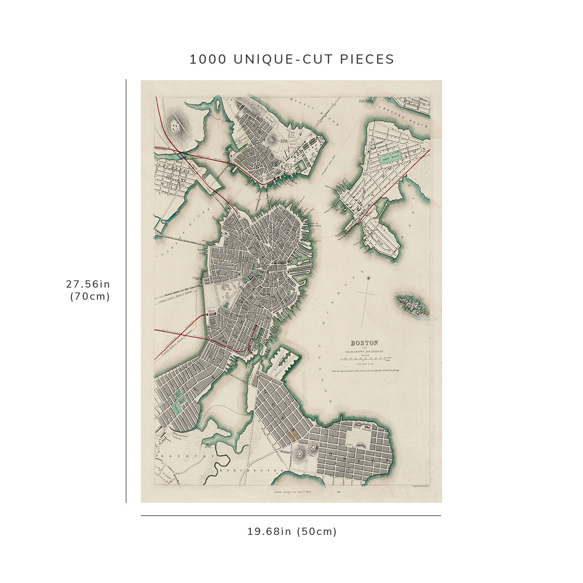 1000 Piece Jigsaw Puzzle: 1853 Map Roxbury Boston with Charlestown and Roxbury