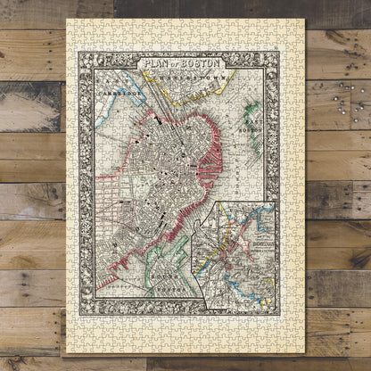 1000 Piece Jigsaw Puzzle 1860 Map | Plan of Boston | Boston's transportation
