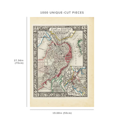 1000 Piece Jigsaw Puzzle: 1860 Map | Plan of Boston | Boston's transportation