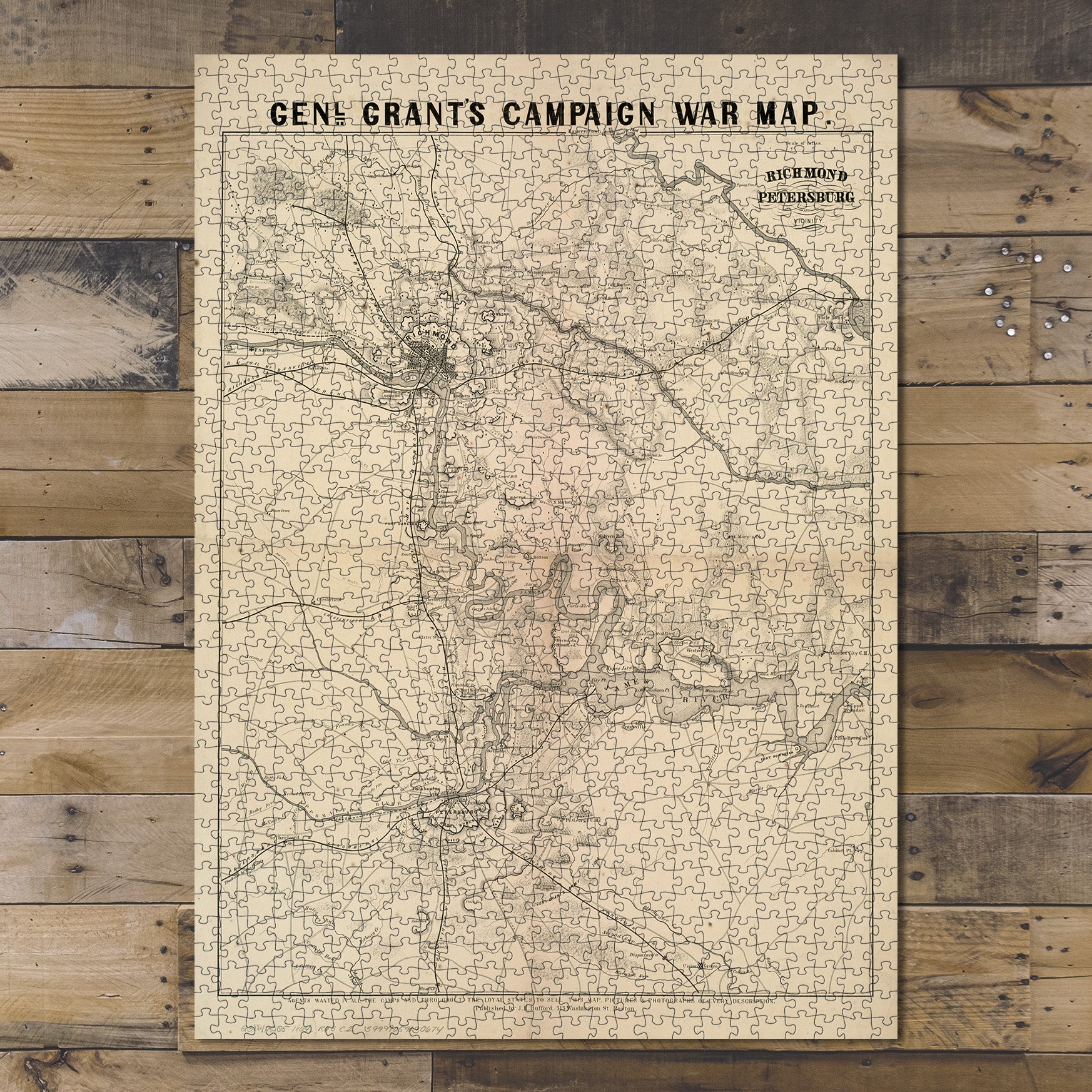 1000 Piece Jigsaw Puzzle 1864 Map | Genl Grant's campaign war map Relief shown