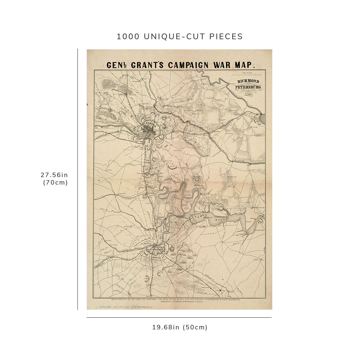 1000 Piece Jigsaw Puzzle: 1864 Map | Genl Grant's campaign war map Relief shown