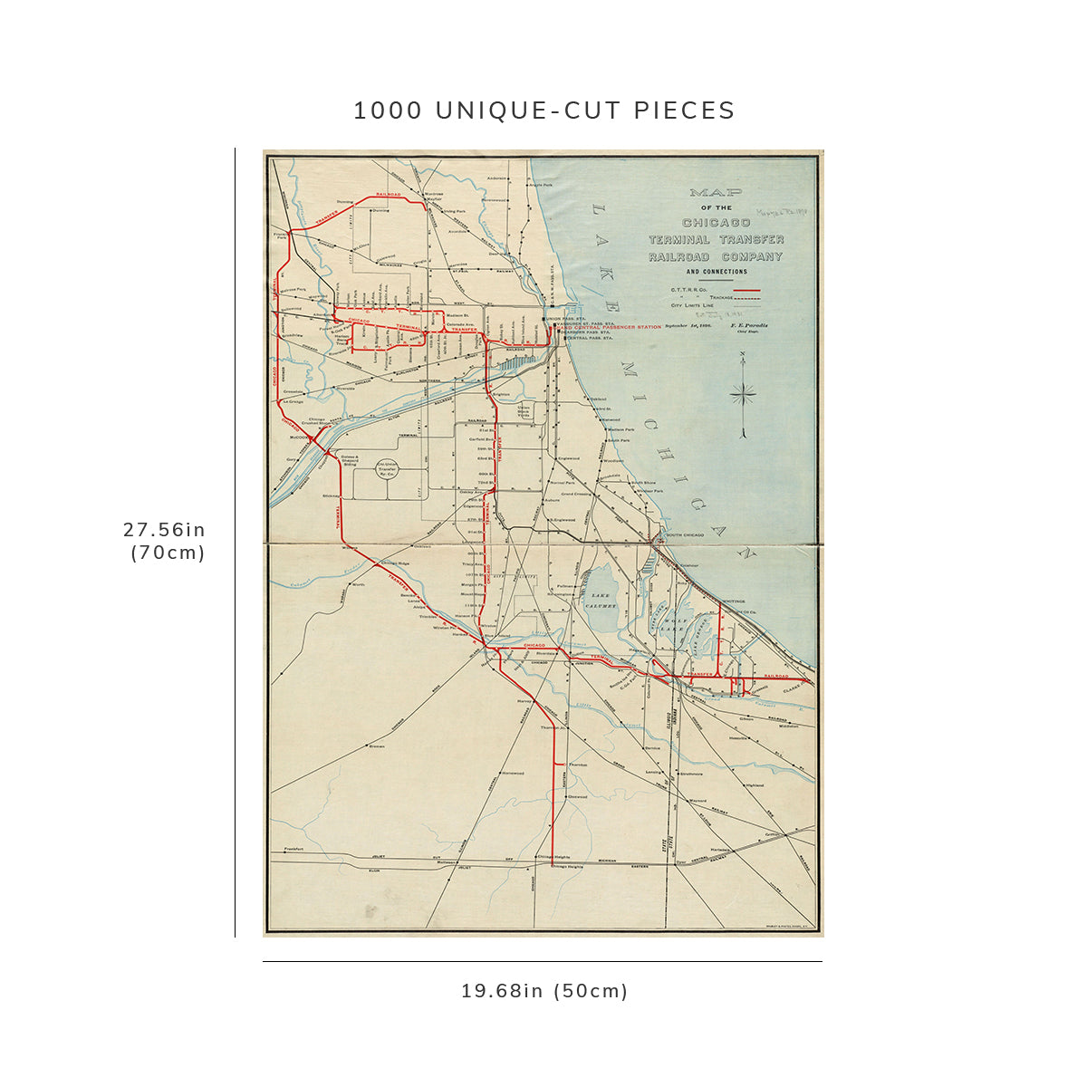 1000 Piece Jigsaw Puzzle: 1898 Map Illinois | Cook | Chicago Terminal Transfer