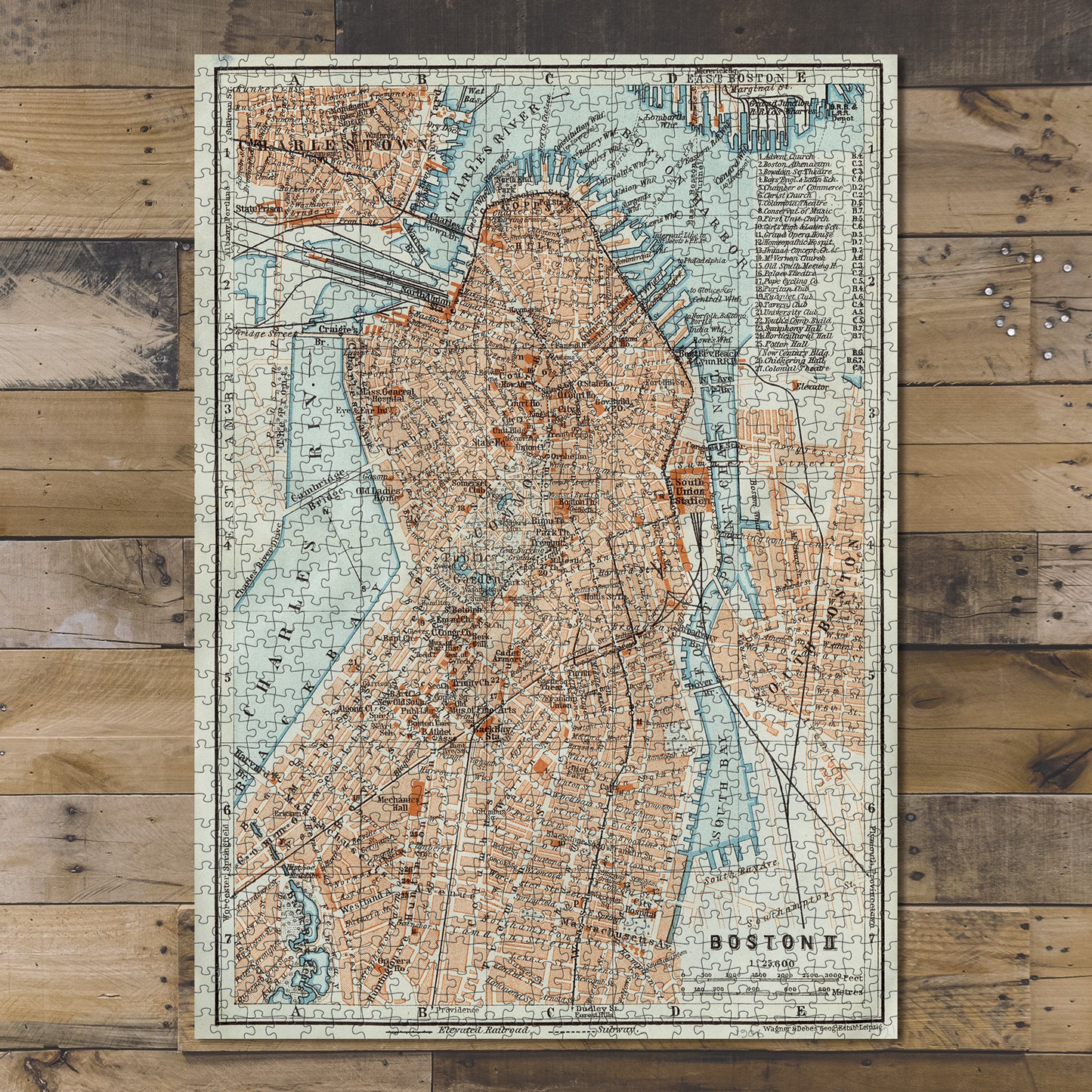 1000 Piece Jigsaw Puzzle 1906 Map | Boston II Oriented with north towards the up
