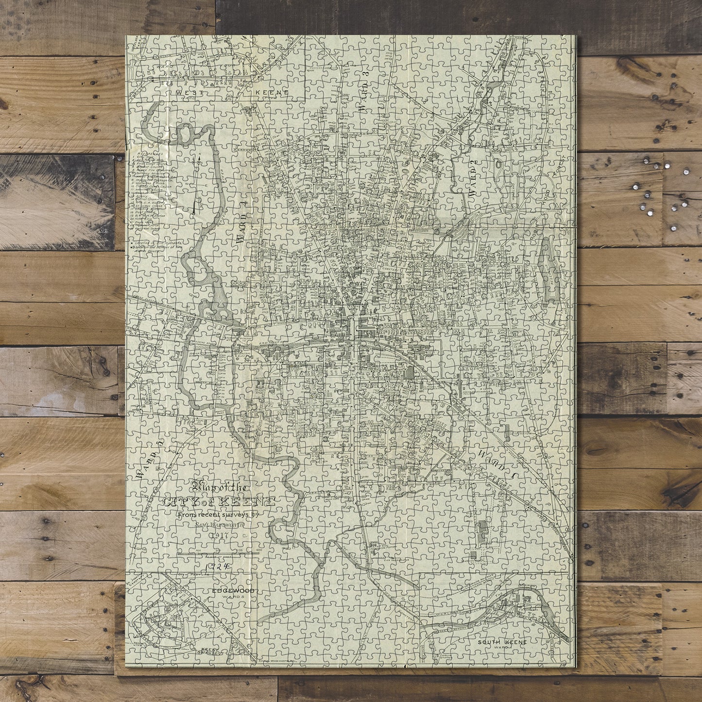 1000 Piece Jigsaw Puzzle 1917 Map New Hampshire | Cheshire | Keene of the city of Keene