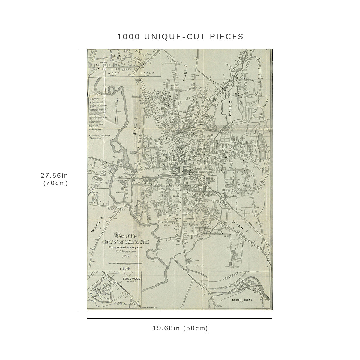 1000 Piece Jigsaw Puzzle: 1917 Map New Hampshire | Cheshire | Keene of the city of Keene